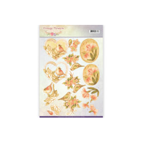 3D Jeanine`s Orangegule fugle og blomster